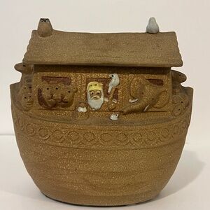 Noahs Ark Metlox Unglazrd Sanstone Finish Cookie Jar